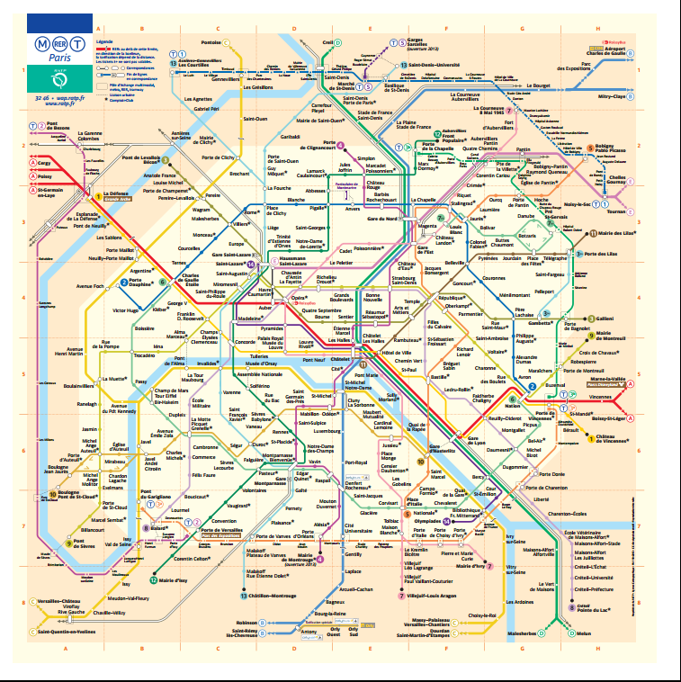 Plan de métro - RER de la ville de Paris