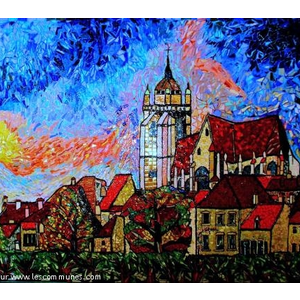 Dole.Jura.Coucher de soleil sur la Collégiale.
Mosaïque en émaux de Briare-Réalisation,Bernard Bonin,mosaïste amateur
