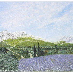 Les Alpilles en Provence depuis Aureille. Peinture de Jean-Claude SELLES BROTONS.