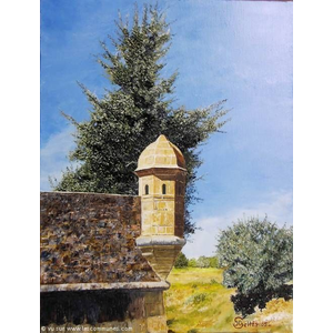 L échauguette sur les remparts de Navarrenx. Peinture au couteau de Jean-Claude SELLES BROTONS.