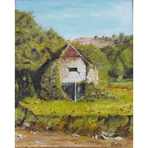 La grange abandonnée route de Sauvelade. Peinture au couteau de Jean-Claude SELLES BROTONS.