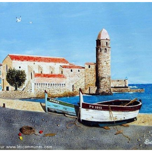 Vue de la plage de Collioure. Peinture Jean-Claude SELLES BROTONS