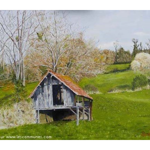 La grange au foin route de Mourenx. Peinture au couteau de Jean-Claude SELLES BROTONS.